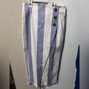 H&M White and blue striped midi skirt size 4